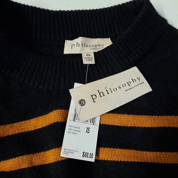 Philosophy Sweater Women's Size XS Black Striped Pullover Cozycore Gorpcore - Picture 4 of 6